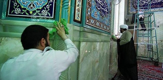 مراسم غبارروبی مساجد کرمانشاه در دهه آخر ماه شعبان